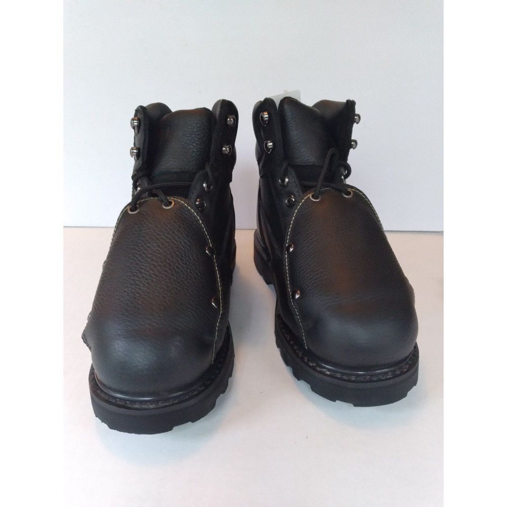 Rugged Black Leather Work Boots Steel Toe Safety Construction Boots Size‎ 6.5